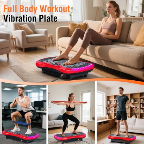 Red Vibration Plate Exercise Machine for Full-Body Fat Loss & Sculpting with Adjustable Speeds