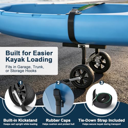 GanFindX Foldable Kayak Cart 8-Inch Wheels, 300 lb Capacity, Adjustable Width Stainless Steel