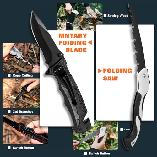 White Camouflage Survival Gear Set with Backpack, First Aid Kit & Camping Accessories