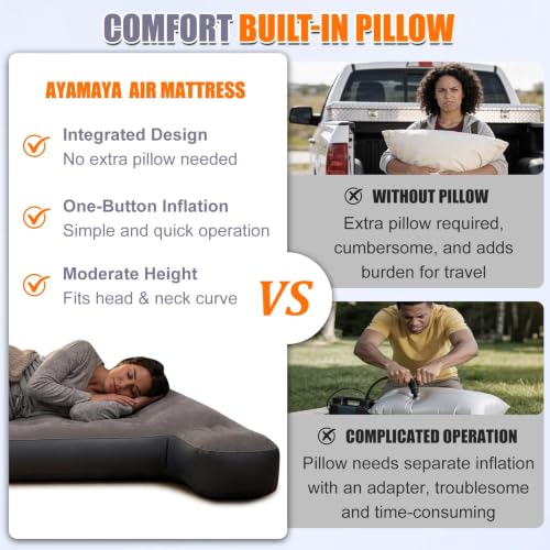 AYAMAYA 5.5-5.8ft Truck Bed Air Mattress with Built-In Rechargeable Pump, Portable Camping Bed