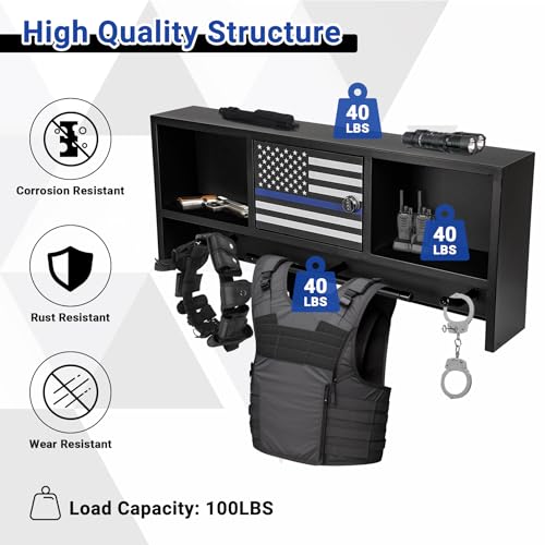 Neoaider Wall Mounted Police Gear Rack with Gun Storage - 36x4x15 Inches