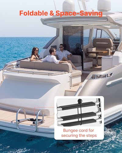 VEVOR 3 Steps Stainless Steel Boat Ladder - Telescoping Folding Swim Deck Accessory