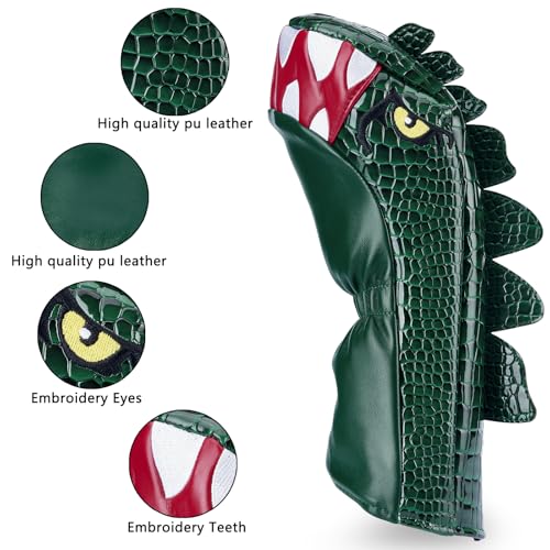 Golf Club Headcover for Driver Tyrannosaurus Rex Cartoon Dinosaur Design - Green