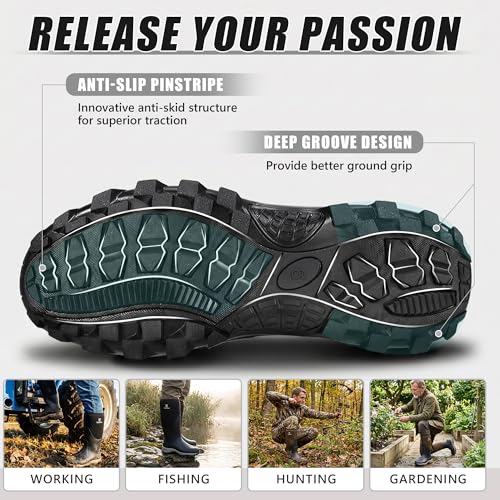 Turuiwei Waterproof Rubber Boots for Men & Women - Steel Shank, Black, 11 Women/10 Men
