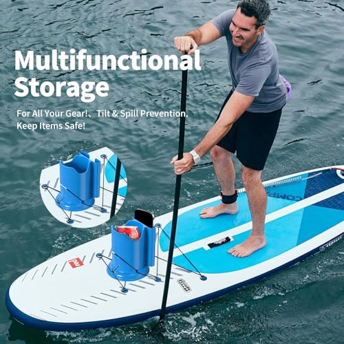 Black Paddle Board Cup Holder - No-Spill Elastic Drink & Phone Mount for SUP & Kayak