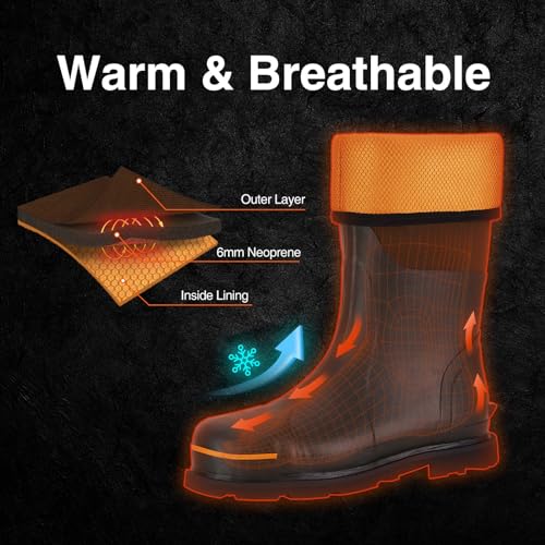 TIDEWE Men's Brown Rubber Work Boots with Steel Toe & Shank, Waterproof, Size 11