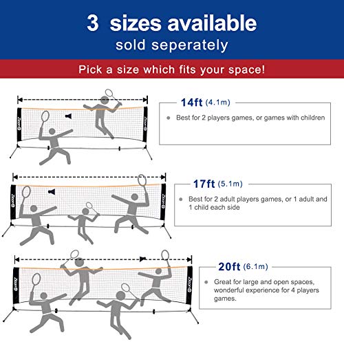 Zicon 20 FT Stainless Steel Portable Badminton Net Set with Foldable Poles