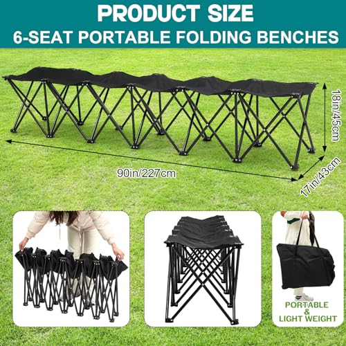 GlikCeil 6 Seats Portable Black Folding Soccer Team Bench for Sports