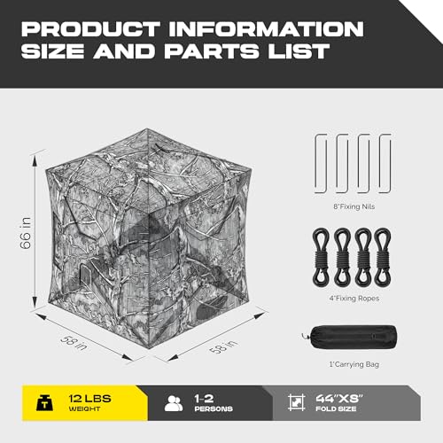 2-3 Person Pop Up Hunting Blind with 270° See-Through Windows, Portable Ground Concealment