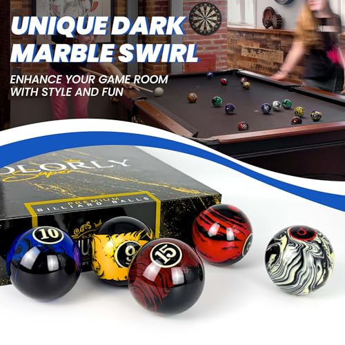 JOLORLY AAA-Grade Pool Balls Set - 16 Regulation Size Billiard Balls with Dark Marble Swirl Finish