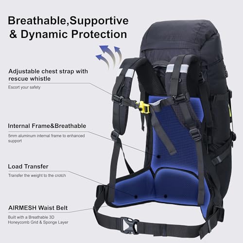 N NEVO RHINO 35L Internal Frame Hiking Backpack with Rain Cover - Black