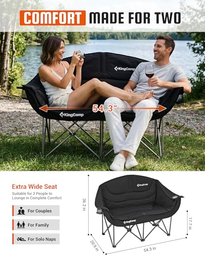 KingCamp Double Camping Chair 2-Person Folding Chair with Cup Holders - Black, 660lbs