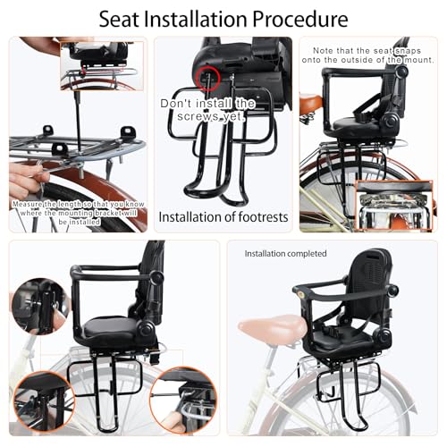 Rear Child Bike Seat Black Adjustable Backrest Toddler Bike Seat for Adults
