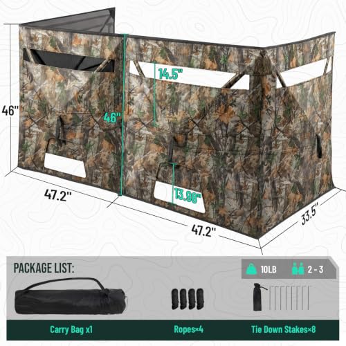 HUNTSEN 4-Panel See-Through Hunting Blind for Turkey - Portable Camouflage Ground Shelter with Silent Windows & Carrying Bag - 2-4 Person