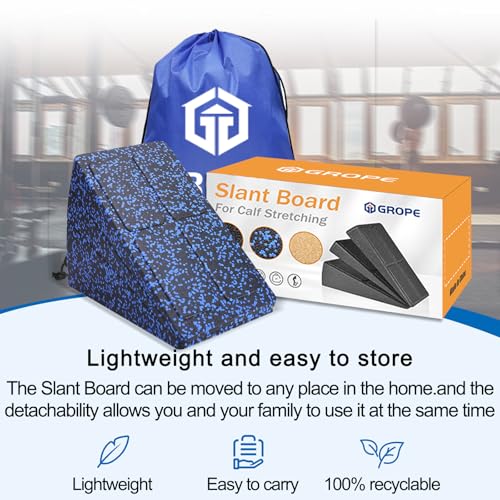 Calf Stretching Slant Board Set 3 Pieces with Adjustable Angles - Black & Blue