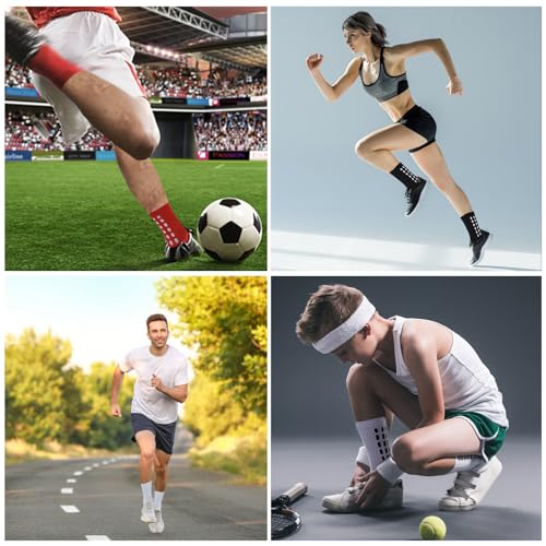 Men's Soccer Socks Grip Pads Non Slip Football Baseball Sports Socks - 4 Pairs / White