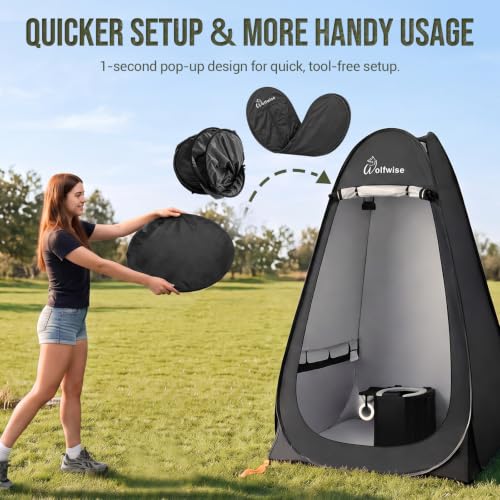 Black Wolfwise Portable Camping Toilet & Pop-Up Privacy Tent 15-Pack Basic Kit