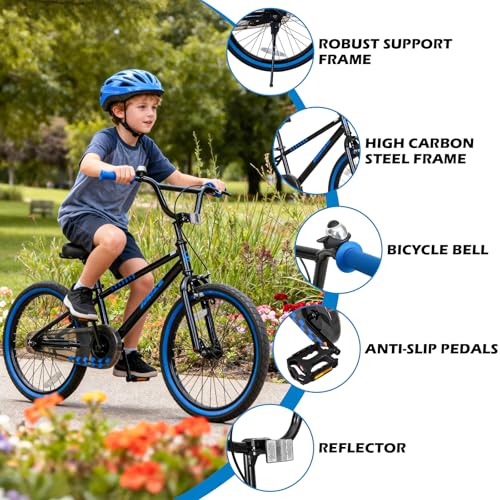 Nighthawk 20 Inch Kids Bike for Boys Girls Ages 6-12 - Lightweight Steel Frame