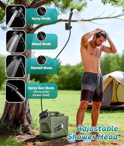 Portable Camping Shower Kit with 5-Gallon Water Jug, Rechargeable 6000mAh Pump & 5-Mode Spray Head