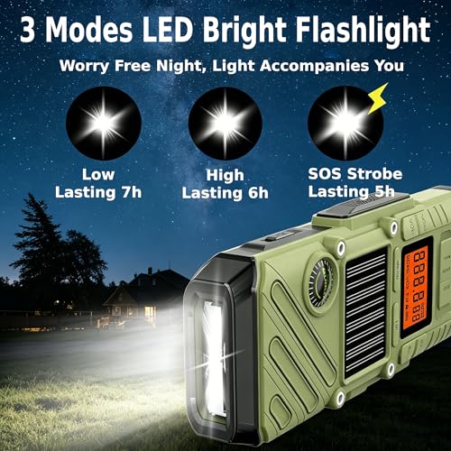 QUOLIX Green Long Range Walkie Talkies for Adults, Emergency 2-Way Radio with FM, SOS, NOAA Weather, Flashlight, Solar & USB-C Rechargeable
