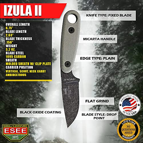 ESEE Izula-II Fixed Blade Knife Black Oxide w/Micarta Handle & Sheath