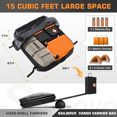 Sailnovo 15 Cu Ft Waterproof Roof Cargo Bag 41x36x17 Inches for Vehicles