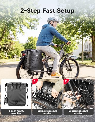 KEMIMOTO Waterproof Bike Pannier 2-Pack Black 60L with Laptop Sleeve for Cycling