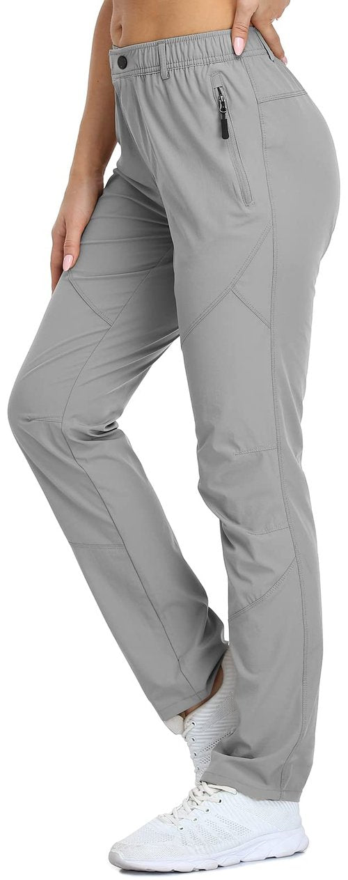 SPOSULEI Womens Golf Pants Lightweight Quick Dry Hiking Travel Pants Ladies Outdoor Water Resistant Casual Trekking Sweatpants with Pockets Light Grey S/29