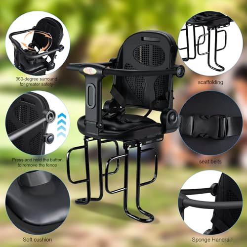 Rear Child Bike Seat Black Adjustable Backrest Toddler Bike Seat for Adults