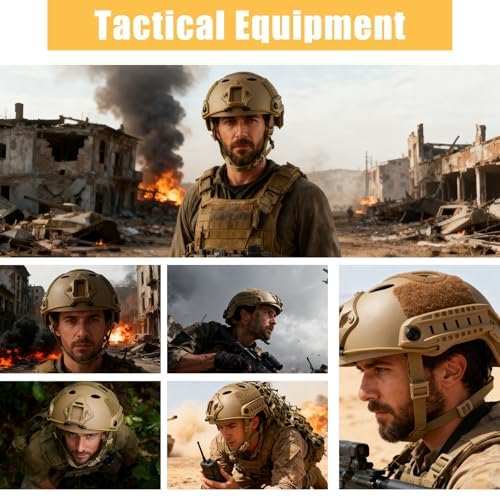 Tactical Adjustable Helmet,MICH 2000 Helmet with Side Rails and NVG Mounts for Paintball Outdoor Sports Hunting Shooting-Black
