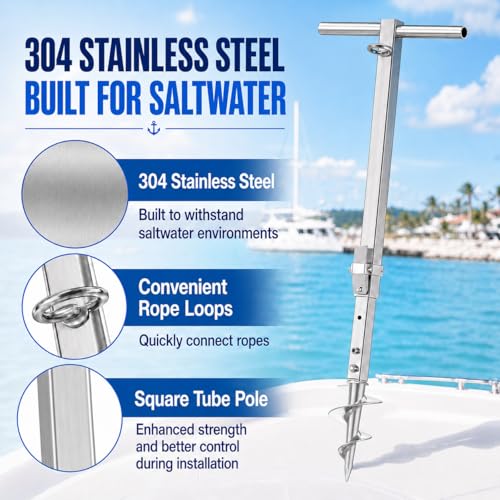 Fologtoo Adjustable Stainless Steel Boat Sand Anchor - Saltwater Ready, 4 Height Settings