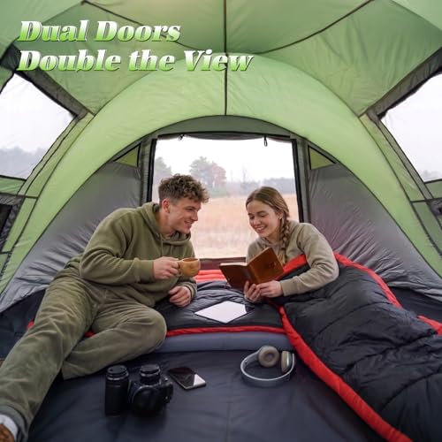 HEWOLF 4-Person Pop Up Camping Tent - Instant Waterproof Family Tent, Easy Setup, Mosquito Mesh, Green