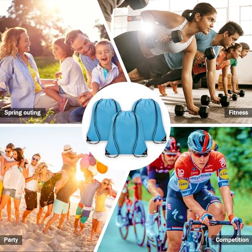 Drawstring Backpack Bulk 10PCS Polyester Cinch Bags - Sky Blue