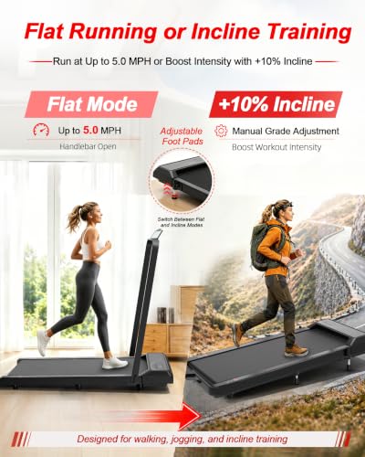 BASECAL Foldable Under Desk Treadmill with 10% Incline & Handlebar