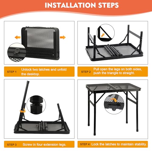 GREGIN 47.24" Folding Camping Grill Table, Portable Outdoor Metal Table, Height Adjustable