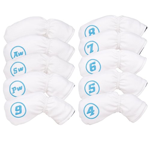 10pcs/Set White Leather with Puppy Design Golf Club Iron Head Covers 4-9, Pw,Sw,Aw,Blank One Fit Right Hand Irons