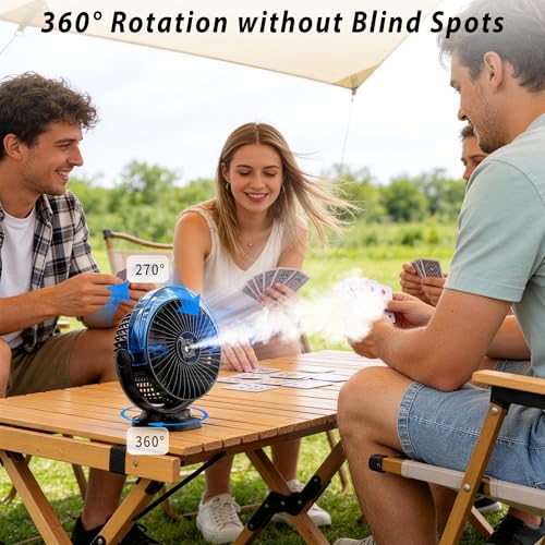 Magnetic Golf Cart Fan with Rechargeable Mist & Light - Black