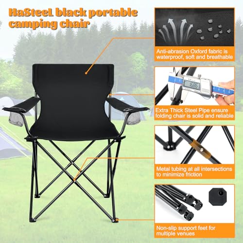 HaSteeL Oversized Folding Camping Chairs 4 Pack - Black, 600D Oxford Fabric