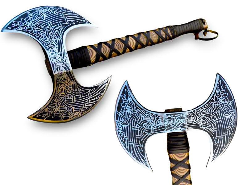24-Inch Handforged Viking Axe with Double Heads, High Carbon Steel & Rosewood Shaft