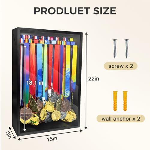 Medal Display Case with Tempered Glass and 60+ Medal Holders