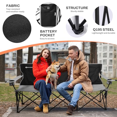 ANTARCTICA GEAR 3-Person Heated Camping Chair with Battery Pack - Heavy-Duty Foldable Outdoor Seat