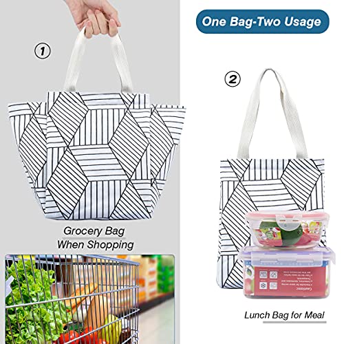 Insulated Lunch Bag for Men & Women - White Rhombus with Hook & Loop Closure, 9L