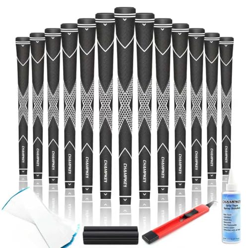 Oversize Rubber Golf Grips Pack of 13 with Full Repair Kits White Black