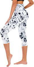 TNNZEET Capri Leggings - High Waisted Tummy Control Yoga Pants with Pockets in Black