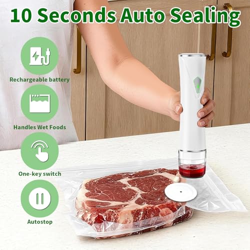 Portable Food Vacuum Sealer with Reusable Bags & Water Tank - Compact & Rechargeable