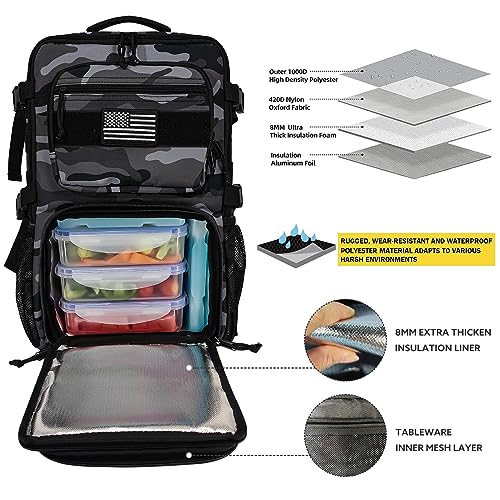 519 Fitness Modular Meal Prep Backpack Grey Camo Fits 17-Inch Laptop