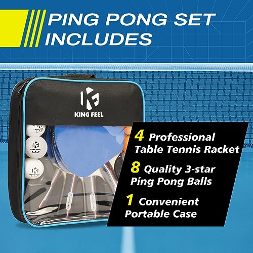 Blue Premium Table Tennis Paddles Set of 4 with 8 Balls & Case – Indoor & Outdoor