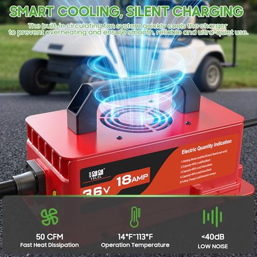 10L0L 36V Golf Cart Charger for EZGO TXT - Red, 18A Smart Rapid Charger