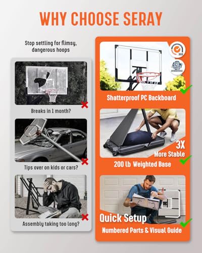 White Portable Basketball Hoop with 44-Inch Shatterproof Backboard, Adjustable Height 4.9-10 ft