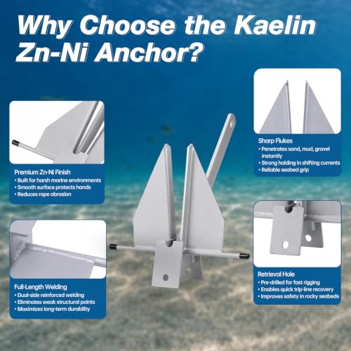 10 lb Zinc-Nickel Fluke Boat Anchor Kit with Rope and Accessories - For 16-26Ft Vessels